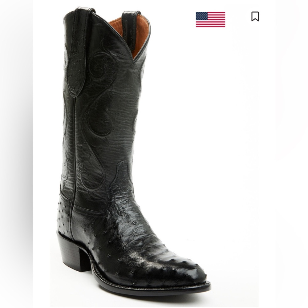 Black Cowboy Boots with Glossy Finish and Exotic Texture